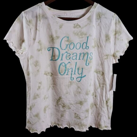 Lauren Conrad Intimates Lounge Set Tie Dye Tee Shorts White Green NWT Sz L - Picture 3 of 10